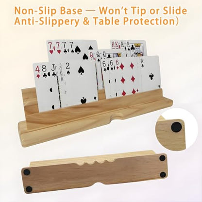 2PCS Card Holder Playing Cards 4-Slot Wooden Card Holder Playing Cards with Storage Bag Wooden Card Holders for Playing Card for Canasta and Bridge, Hands-Free Playing Card Holders for Adults, Kids, Seniors