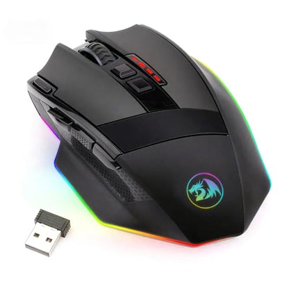Redragon M801 Wireless Gaming Mouse, RGB Gaming Mouse with MMO 9 Programmable Macro Editing Buttons, UP 16000 Adjustable DPI, Rapid Fire Button for Game, Windows,PC - Wireless, Black - color: Black