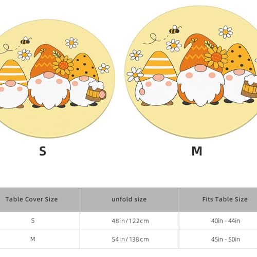 Famame Cute Sunflower Bee Gnomes Fitted Round Tablecloth Waterproof Table Cloth with Elastic Edge Wipe Clean Table Covers for Indoor Outdoor Fits 45"-50", Medium - color: Sunflower Bee Gnomes