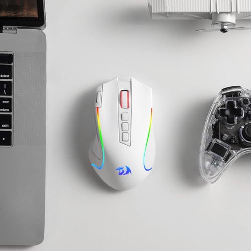 Redragon M612 Wireless RGB Optical Gaming Mouse 8000 DPI Remapping Keys | Cable-Free 0 Delay, Redefine Keybinding Macro, Vibing Backlight, Ergonomic Grip Body Comfort - color: White, style: Wireless