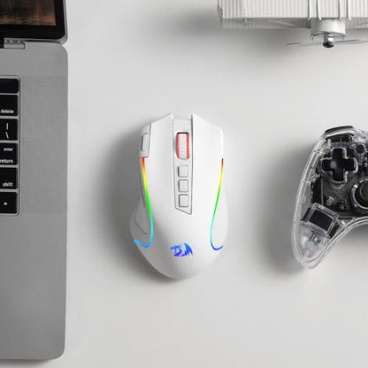 Redragon M612 Wireless RGB Optical Gaming Mouse 8000 DPI Remapping Keys | Cable-Free 0 Delay, Redefine Keybinding Macro, Vibing Backlight, Ergonomic Grip Body Comfort - color: White, style: Wireless