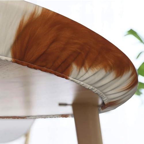Famame Cow Brown Fur Skin Round Fitted Tablecloth with Elastic Protector Table Kitchen Dinner Waterproof Oil-Proof Table Covers Fits 40"-44", Small - color: Cow Brown Fur Skin, size: Small (40"-44")