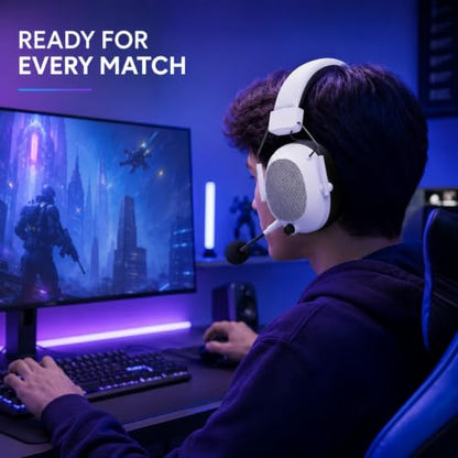 Wireless Gaming Headset for PC, PS5, PS4 and Mac, 2.4GHz Low Latency Gaming Headphones with Bluetooth 5.3, Noise Canceling Mic, RGB Light, Surround Sound, 50H Battery, Tac Master White