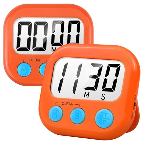 2 Pack Digital Kitchen Timer for Cooking Big Digits Loud Alarm Magnetic Backing Stand Cooking Timers for Baking Orange - color: Orange