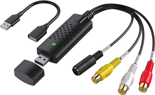 Capture Card, USB Video Capture Card Device, Audio Video Converter Grabber for RCA to USB-Convert VHS Mini DV VCR Hi8 DVD to Digital, for PC TV Tape Player Camcorder, MAC Windows Vista Compatible
