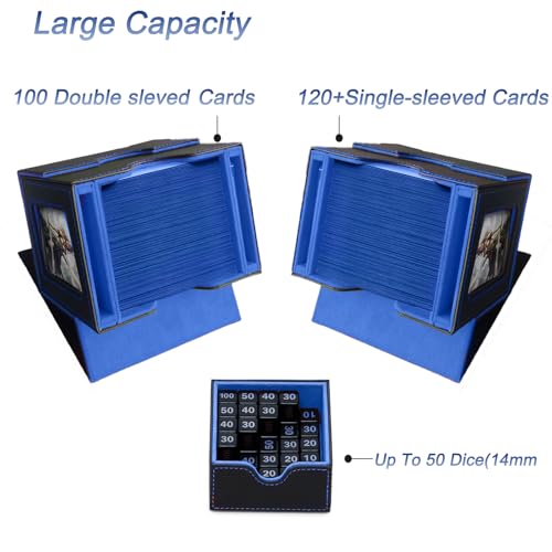 CMFYlive Card Deck Box for Commander deck box MTG Deck Box Gamegenic Card Fits 100+ Double Sleeved Cards Magic Commander Storage Boxes with 2 Dividers and 2 Toploader Fit for Magic Cards Black/Blue - color: Black/Blue