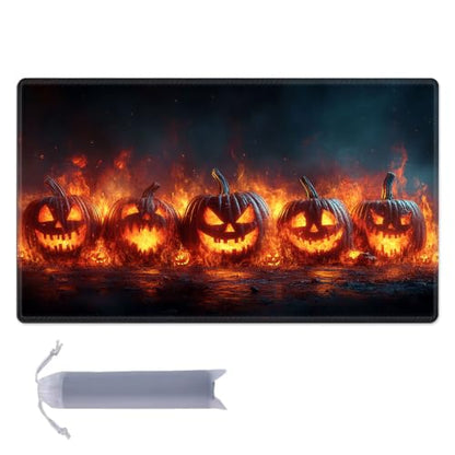 for MTG Playmat, Custom Trading Card Game Mat 23.6 x 13.7 in | Fiery Jack-o-Lanterns Premium Non-Slip Rubber Base, Water-Resistant & Stitched Edges, Personalized High-Definition Art - color: Fiery Jack-o-lanterns, size: 24" x 14" Regular