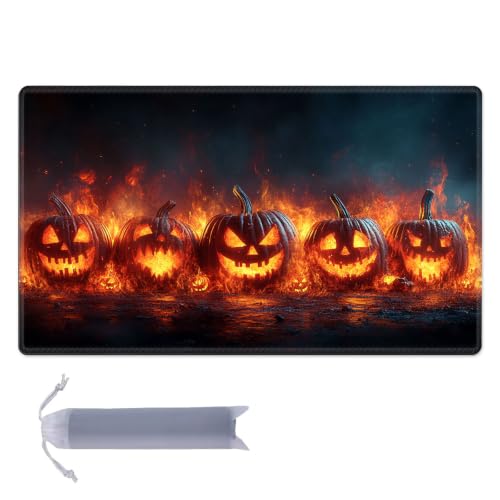 for MTG Playmat, Custom Trading Card Game Mat 23.6 x 13.7 in | Fiery Jack-o-Lanterns Premium Non-Slip Rubber Base, Water-Resistant & Stitched Edges, Personalized High-Definition Art - color: Fiery Jack-o-lanterns, size: 24" x 14" Regular