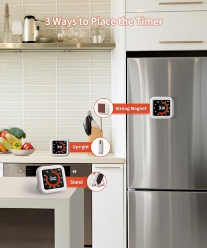 Digital Magnetic Visual Kitchen Timer, Up to 11H 59M Countdown & Count Up | USB-C Rechargeable, Large VA Display, Adjustable Volume and Brightness, Memory Recall Function for Kitchen, Classroom, Study - color: White