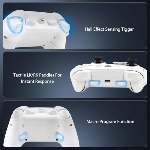 ROTOMOON HD151-S Wireless Game Controller with 7 Colors LED Lighting Compatible with Xbox One S/X, Xbox Series S/X, with 2.4G Wireless Adapter, 3.5mm Audio Jack Gaming Gamepad, Turbo/Programmable - color: Light white