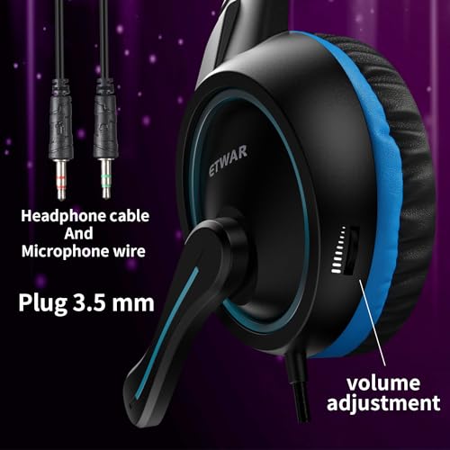 B3 Gaming Headset for Nintendo Switch, Xbox One, PS4, Mega Bass Surround and Noise Cancelling 3.5mm Jack Over Ear Headphones with Mic for Laptop PC Smartphones Blue - color: Blue