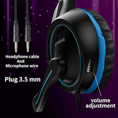 B3 Gaming Headset for Nintendo Switch, Xbox One, PS4, Mega Bass Surround and Noise Cancelling 3.5mm Jack Over Ear Headphones with Mic for Laptop PC Smartphones Blue - color: Blue