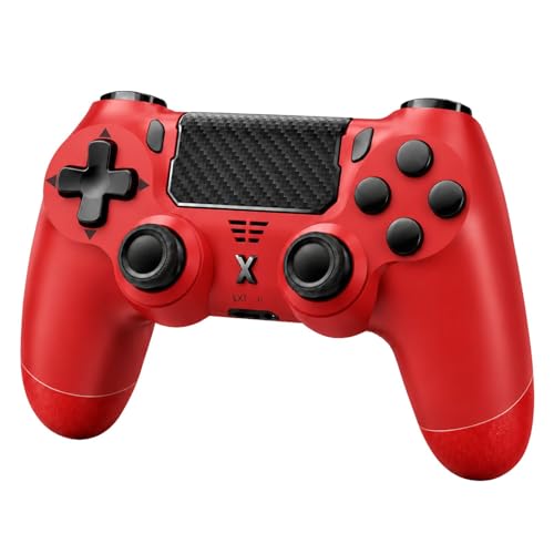 BJXOZ Wireless Controller for PS4 Controller, Gamepad with Dual Vibration | 1000mAh, Six-axis Gyroscope Sensor, USB-C Port, Speaker, 3.5mm Headphone Jack, Touchpad, Compatible with PS4/Slim/Pro/PC - color: Red