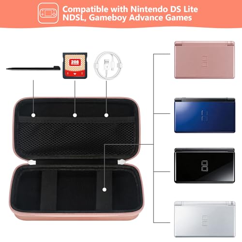 Supmay Hard Carrying Case Compatible with Nintendo DS Lite NDSL, Gameboy Advance Games Storage Holder Travel Bag with Mesh Pocket for USB Charging Cable, Stylus, Earphones, Game Cartridge, Rose Gold - color: Rose Gold+Black