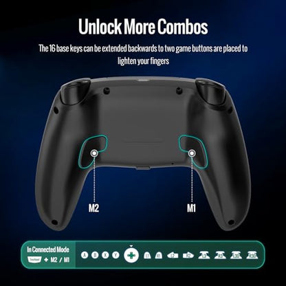 BETMI Wireless Controller for PS-5/Pro/Slim/PC (Black/Blue) | Hall Effect Joystick & Trigger/Macro/6-Axis Gyro Sensor/Dual Vibration/Built-in Speaker/3.5mm Audio Jack/RGB Light - color: Black/Blue