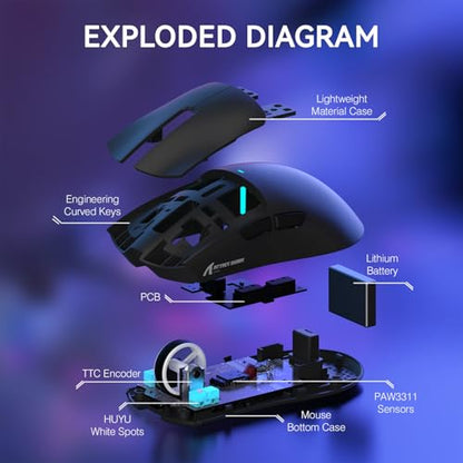 ATTACK SHARK X11 Wireless Gaming Mouse, PAW3311 Sensor, Lightweight, RGB Charging Dock, 22,000 DPI, Tri-Mode Connectivity, 5 Programmable Buttons - Black - color: Black, size: Mouse only