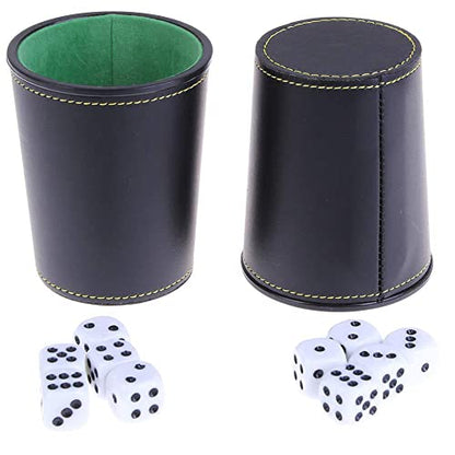 Leather Dice Cup, Quite Felt-Lined Interior, 6 Shaker Cups and 30 Dot Dices, one Carry Bag (Black and Green) - color: Black and Green