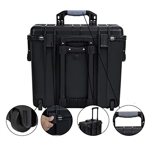 MEIJIA Rolling Waterproof Hard Protective Case, Hard Camera Case with Retractable Pull Handle and Wheels,Customizable Fit Foam Inserted, Black,19.88X12.01 X18.11 inches - size: 19.88X12.01 X18.11 inches