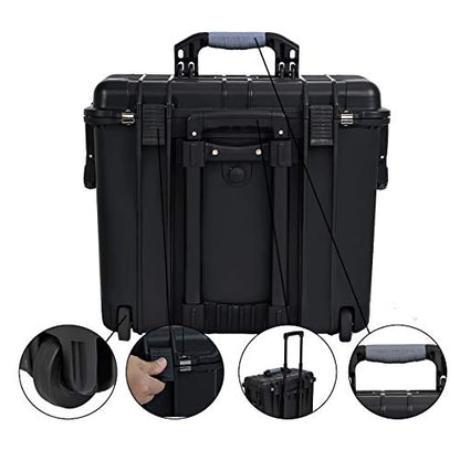 MEIJIA Rolling Waterproof Hard Protective Case, Hard Camera Case with Retractable Pull Handle and Wheels,Customizable Fit Foam Inserted, Black,19.88X12.01 X18.11 inches - size: 19.88X12.01 X18.11 inches