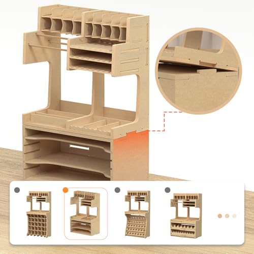Wooden Model Kit Organizer Rack with MDF Material, Paint Rack, Screwdriver/Brush Holder, For Tamiya Paints and Tools, GK1