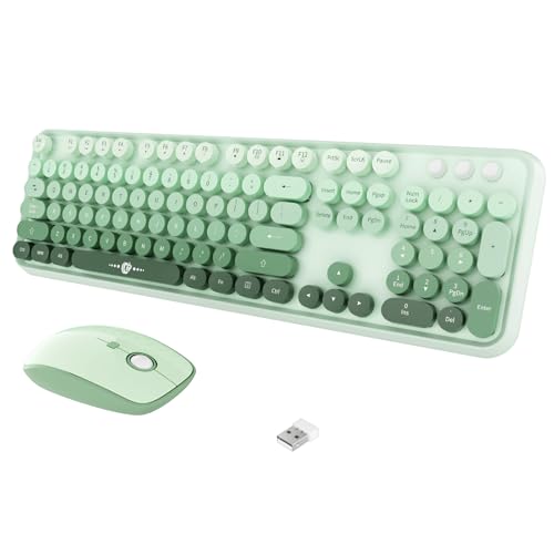Wireless Keyboard and Mouse Combo, 104 Keys Full-Sized 2.4 GHz Round Keycap Colorful Keyboards, USB Receiver Plug and Play, for Windows, Mac, PC, Laptop, Desktop (GradientGreen) - color: GradientGreen