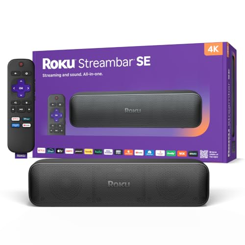 Roku Streambar SE, 4K Soundbar with Built-in Streaming Device | TV Soundbar with Built-in 4K/HD/HDR Streaming & Front Facing Speakers - Included Remote Control