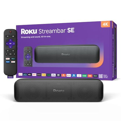 Roku Streambar SE, 4K Soundbar with Built-in Streaming Device | TV Soundbar with Built-in 4K/HD/HDR Streaming & Front Facing Speakers - Included Remote Control