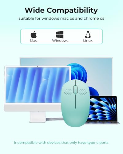 seenda Wireless Mouse for Laptop, 2.4G Noiseless Mouse with USB Receiver - Optical Tracking Portable Computer Mice for Chromebook, PC, Tablet, Windows System, 24 Months Battery Life - Mint Green - color: Mint Green