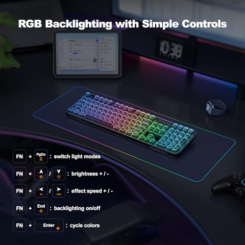 MOFII Clear Curved Ergonomic Wireless Keyboard, Tri-Mode BT5.0/2.4G/USB-C | RGB Backlit, Rechargeable, Full-Size Computer Keyboards for Laptop/PC/Desktop/iPad/Smartphone/Smart TV, Black - color: Black