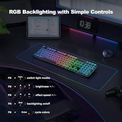 MOFII Clear Curved Ergonomic Wireless Keyboard, Tri-Mode BT5.0/2.4G/USB-C | RGB Backlit, Rechargeable, Full-Size Computer Keyboards for Laptop/PC/Desktop/iPad/Smartphone/Smart TV, Black - color: Black