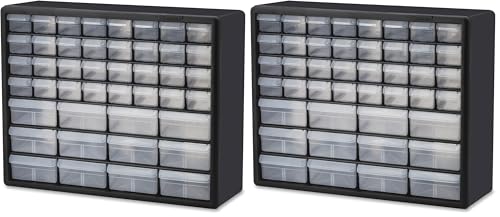 Akro-Mils 44-Drawer Plastic Drawer Storage Cabinet for Garage Organization, Bead Organizer, Building Bricks Storage, Teacher Toolbox, Makeup Organizer, 20" W x 6" D x 16" H, 10144 Black (Pack of 2) - color: Black, size: 44 Drawer, style: 2 pack