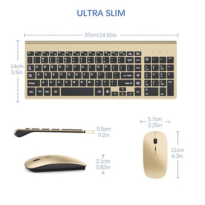 Wireless Keyboard and Mouse Ultra Slim Combo, TopMate 2.4G Silent Compact USB 2400DPI Mouse and Scissor Switch Keyboard Set with Cover, Batteries Included, for PC/Laptop/Windows/Mac - Gold Black - color: Gold Black