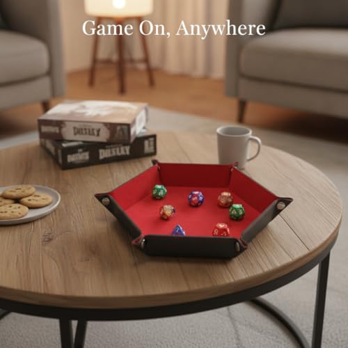Keep Dice Contained with This Foldable Hexagon Tray, PU Leather & Velvet Interior, Portable 12.6 x 9.6 Inch Rolling Surface for Tabletop Games