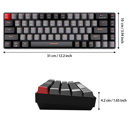 Qisan Mechanical Gaming Keyboard, Dual Mode 2.4G/BT Wireless, 60% Layout, US Layout, Blue Switch, 68 Keys, Computer Keyboard, Gaming Pc, Wireless Gaming Keyboard - color: Blue Switch Black & Grey Combo Color
