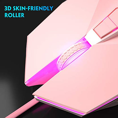 MageGee G10 Gaming Mouse Wired, 7 Colors Breathing LED Backlit Gaming Mouse, 6 Adjustable Speeds, Ergonomic Optical Computer Mouse with 7 Buttons for Windows PC Gamers - color: pink