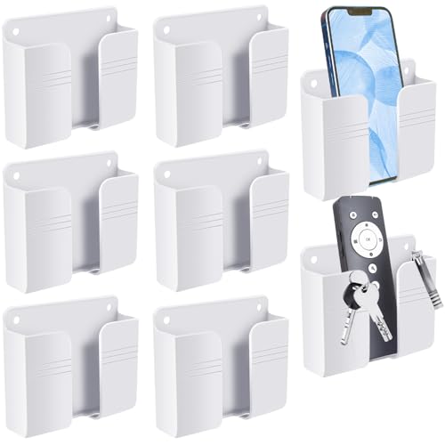 Jetec 8 Pieces Wall Mount Phone Holder Adhesive Remote Control Storage Box Wall Mount Charging Phone Stand Holder Adhesive Non Slip Media Organizer Storage Box for Bedroom Kitchen Bathroom (White) - color: White