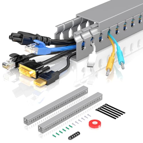 Open Slot Wire Duct Kit, 31.4"(2 x 15.7) Server Rack Cable Management, Cable Management Raceway for Hide Network HDMI VGA Cable, Wiring Raceway Cable Duct, Desk Wire Channel, 2 Pack, Grey - size: Grey-2