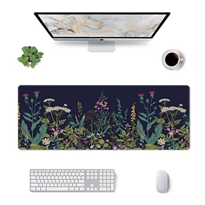Flower Extended Gaming Mouse Pad Abstract Black Desk Mat 31.5x11.8 Inch Floral Texture Non-Slip Rubber Base Weeds Mousepad Stitched Edges Keyboard Mouse Mat Desk Pad for Office Home Game - color: Flower