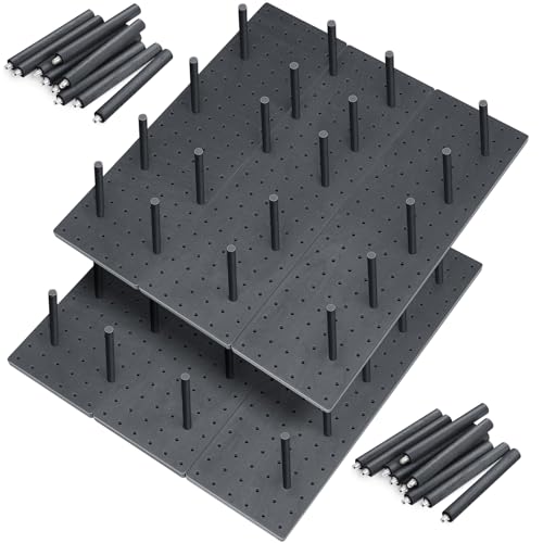 Kigley 6 Pcs Wood Pegboard Drawer Organizer with 48 Pegs Wooden Peg Board System Peg Drawer Organizers for Kitchen Dishes Plate Pegboard Food Containers(Dark Gray,21x5.91,Pine) - color: Dark Gray, size: 21x5.91", style: Pine