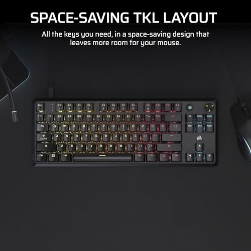 Corsair K70 CORE TKL RGB Tenkeyless Mechanical Wired Gaming Keyboard – Pre-Lubed MLX Red v2 Linear Switches, SOCD, ABS Double-Shot Keycaps, Sound Dampening, 1000Hz Polling, QWERTY NA – Black - style: Wired