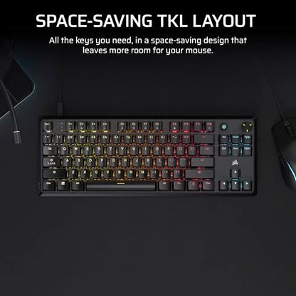 Corsair K70 CORE TKL RGB Tenkeyless Mechanical Wired Gaming Keyboard – Pre-Lubed MLX Red v2 Linear Switches, SOCD, ABS Double-Shot Keycaps, Sound Dampening, 1000Hz Polling, QWERTY NA – Black - style: Wired