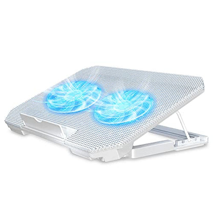 LIENS Laptop Cooling Pad with Adjustable Height Two 5.1 Inches Fan 2 USB Ports Suitable for 12"-15.6" Laptops（White） - color: white