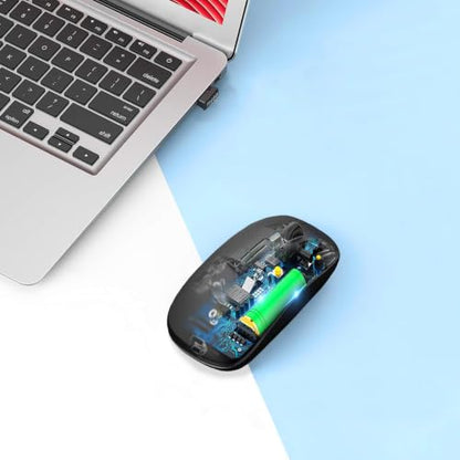 AIKOKOK Wireless Bluetooth Mouse, Rechargeable Dual Mode Mouse, Matte Black | BT 5.2 & 2.4G USB Receiver, 3 Adjustable DPI,LED Lights,Slim,Silent,Portable Computer Mouse for Laptop,PC,MacBook,iPad,Tablet - color: Matte Black