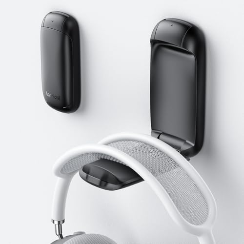 Lamicall Headphone Stand, Sticky Headset Holder - [Foldable & Compact] Headphone Holder Hook Mount, Adhesive Hanger Clip Under Desk, Earphone Clamp for Airpods Max, HyperX, Sennheiser, Black - color: Black