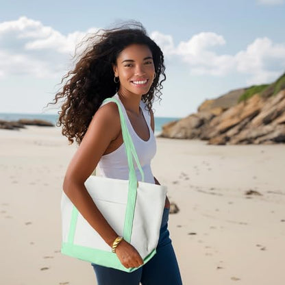 DALIX Daily Shoulder Tote Bag Premium Cotton in Mint Green - color: Mint Green