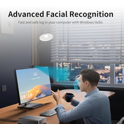 TOALLIN 2K QHD Webcam for Windows Hello Face Login, IR Facial Recognition Camera, USB Webcam with Microphone, 92° Wide Angle View, Computer Web Camera for Video Calls