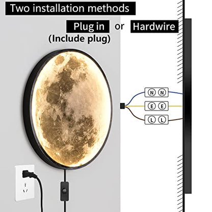 QIYIMEILUX Dimmable Moon Wall Sconce Plug in Modern LED Wall Light with Remote Control 19.7 inch 24W Black Wall Lamp Indoor Wall Mounted Lighting Ceiling Light for Living Room Bedroom（Moon） - color: 19.7in Moon Black