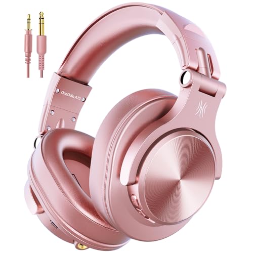 OneOdio A70 Bluetooth Over Ear Headphones, Wireless Headphones w/ 72H Playtime, Hi-Res, 3.5mm/6.35mm Wired Audio Jack for Studio Monitor & Mixing DJ Guitar AMP, Computer Laptop PC Tablet - Rose Gold - color: Rose Gold