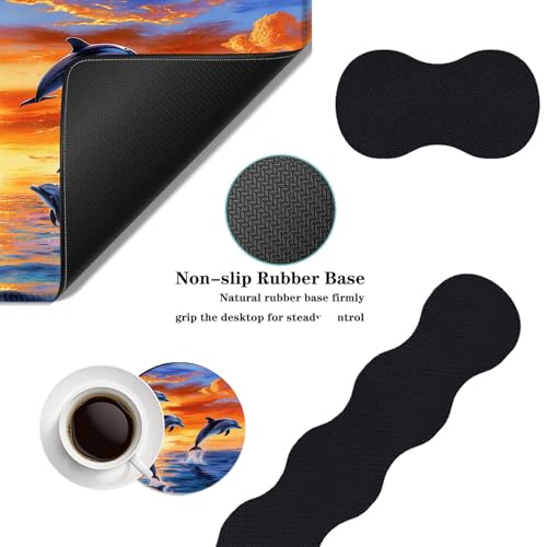 Mouse Pad,Large Desk Mat Set, 4in1 XL Mousepad + Keyboard Wrist Rest+Mouse Wrist Rest+Coaster with Ergonomic Desk Pad for Home Office Table Computer Cover -Dolphin Jumping Ocean Sunset Beach - color: Dolphin Jumping Ocean Sunset Beach
