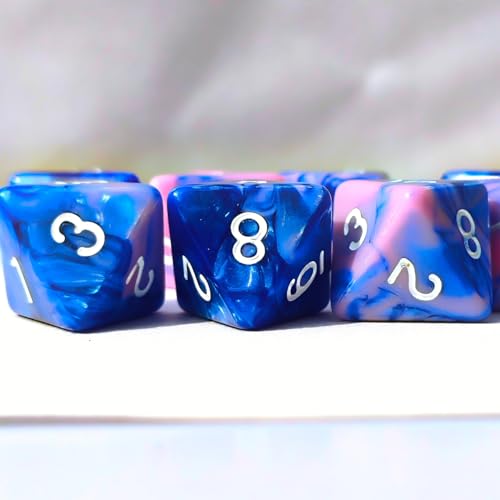 10 PCS D8 8 Sided Dice Set, Polyhedral Number Game Dice for DND RPG MTG Board Game Party Tabletop Accessories (Pink + Blue) - color: Pink + Blue